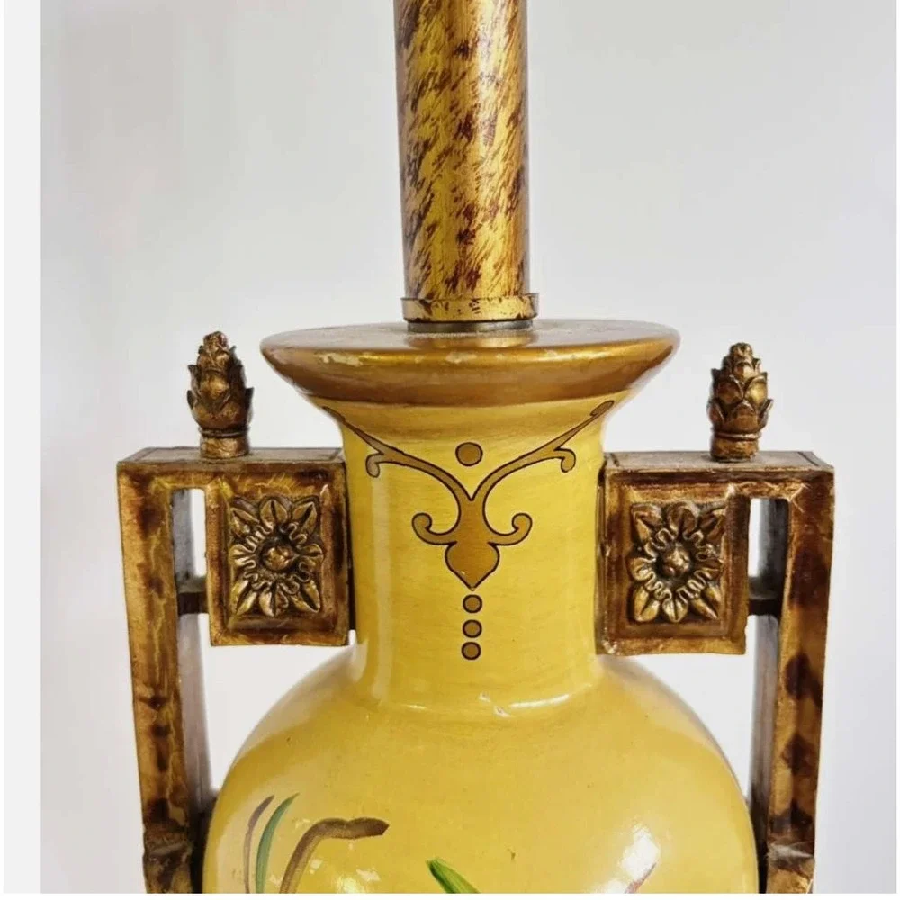 Vintage Berman Hand painted Lamp Yellow Gold Floral Design 25.5